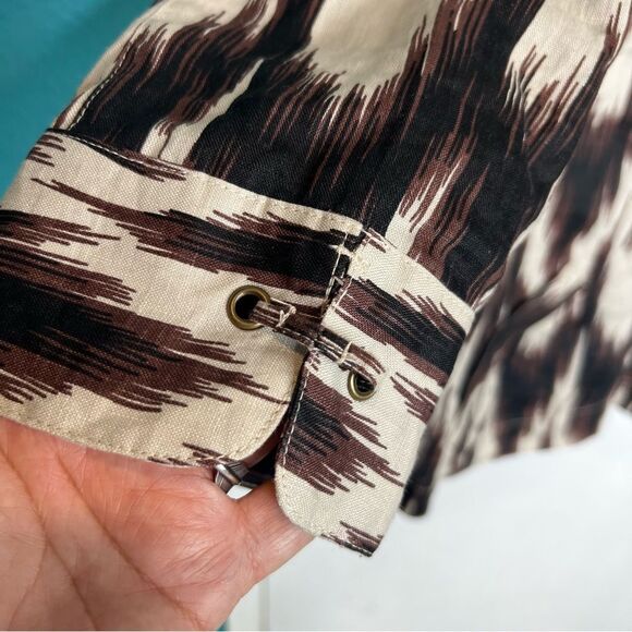Chico’s Ikat Linen Button Up Shirt Blazer Jacket Boxy Brown Women’s Plus Size 3 - Picture 6 of 9